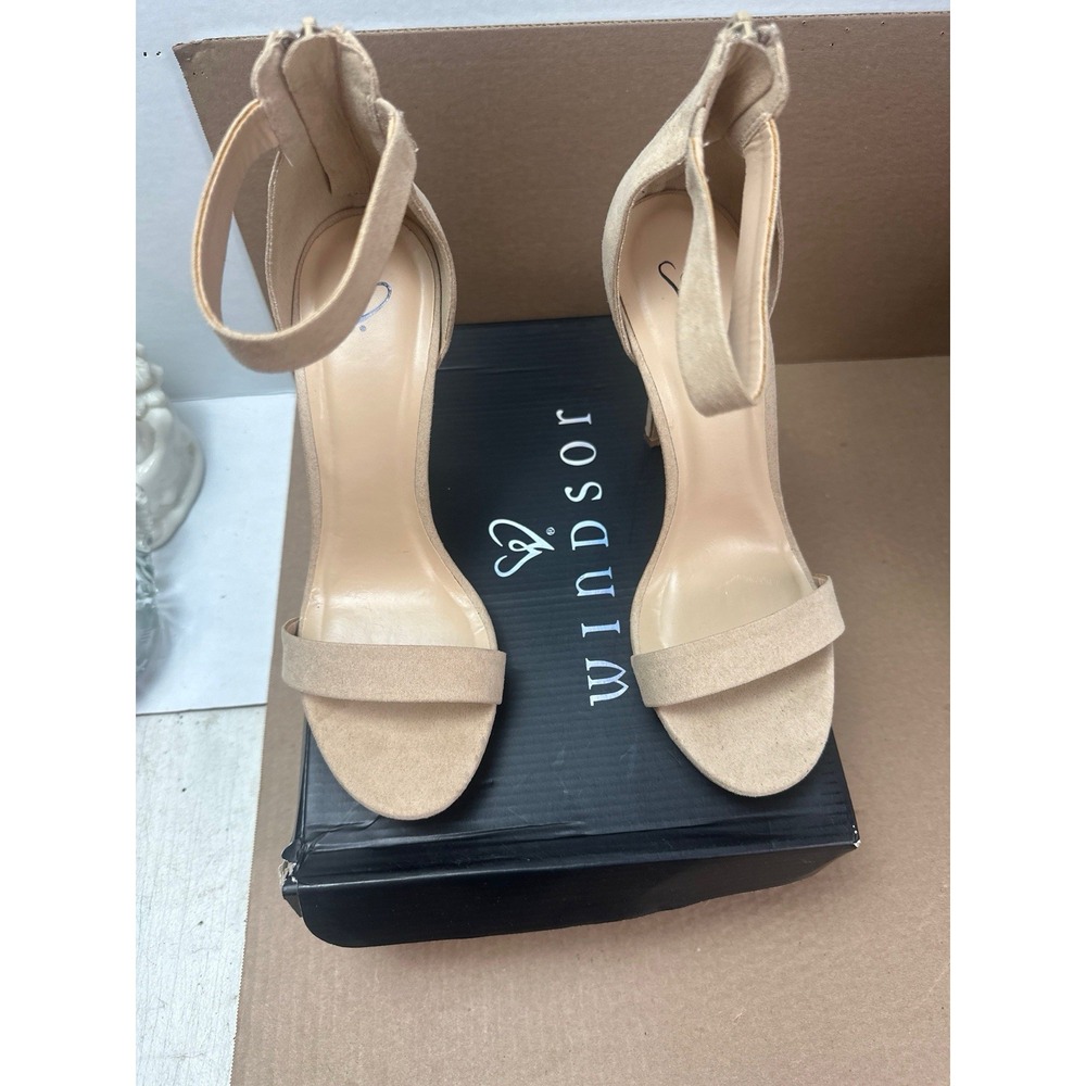 Windsor Womens Size 9 Natural Suede Ankle Strap Heels AMY-01